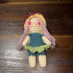 Handmade Crochet Amigurumi Mushroom Fairy Doll Pink Hair Red Toadstool Hat 8in